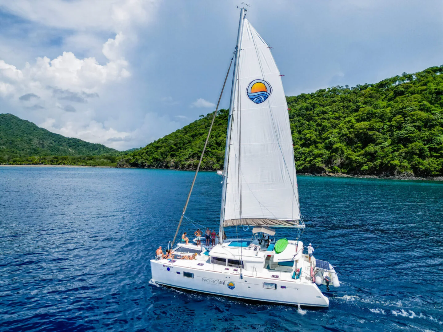 Catamaran sailing along Costa Rica's Pacific Coast